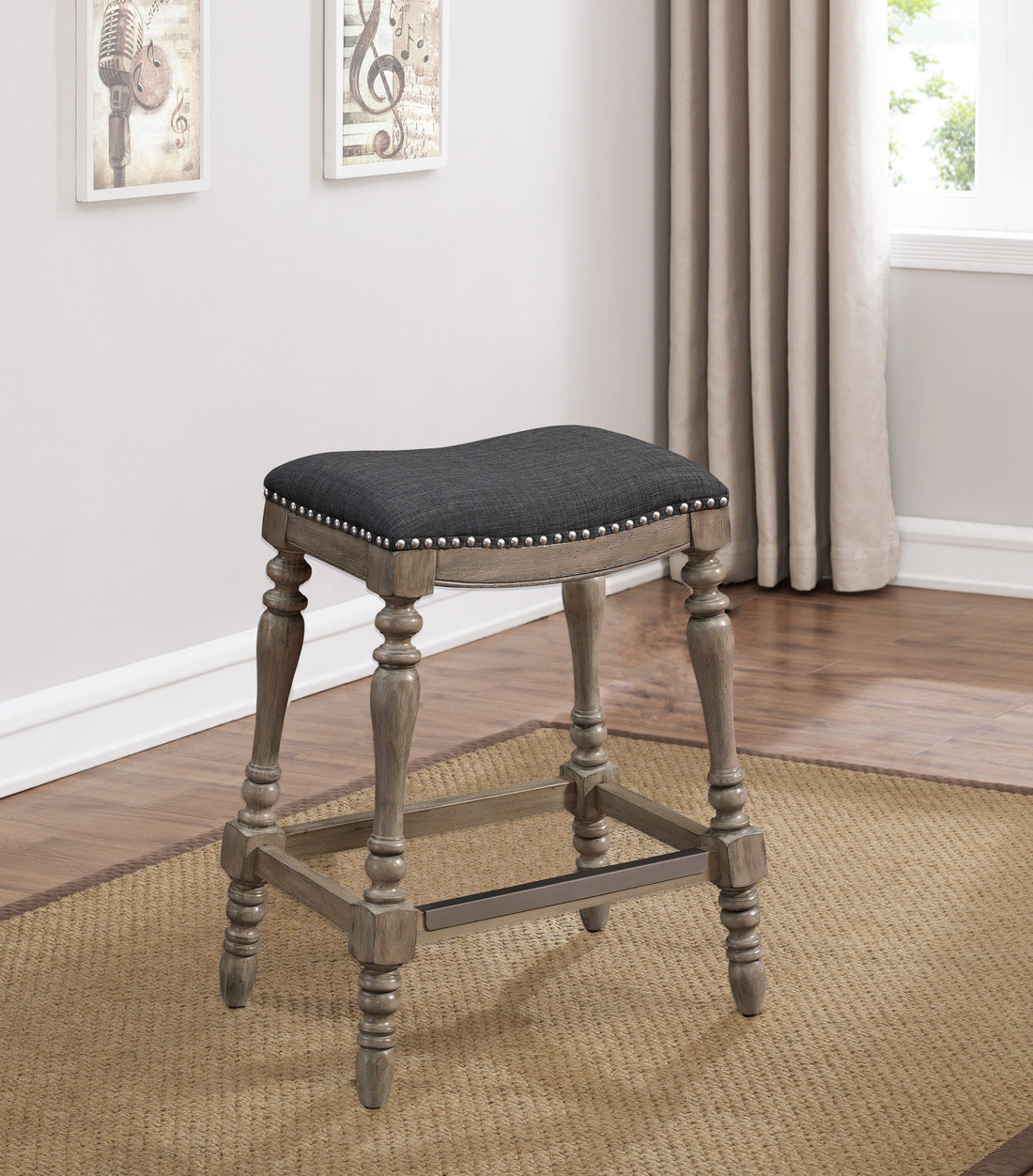 Carolina Saddle Seat Counter Stool Charcoal Grey Foam Solid Wood