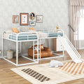 Full And Twin Size L Shaped Bunk Bed With Slide And Short Ladder, White Black Metal