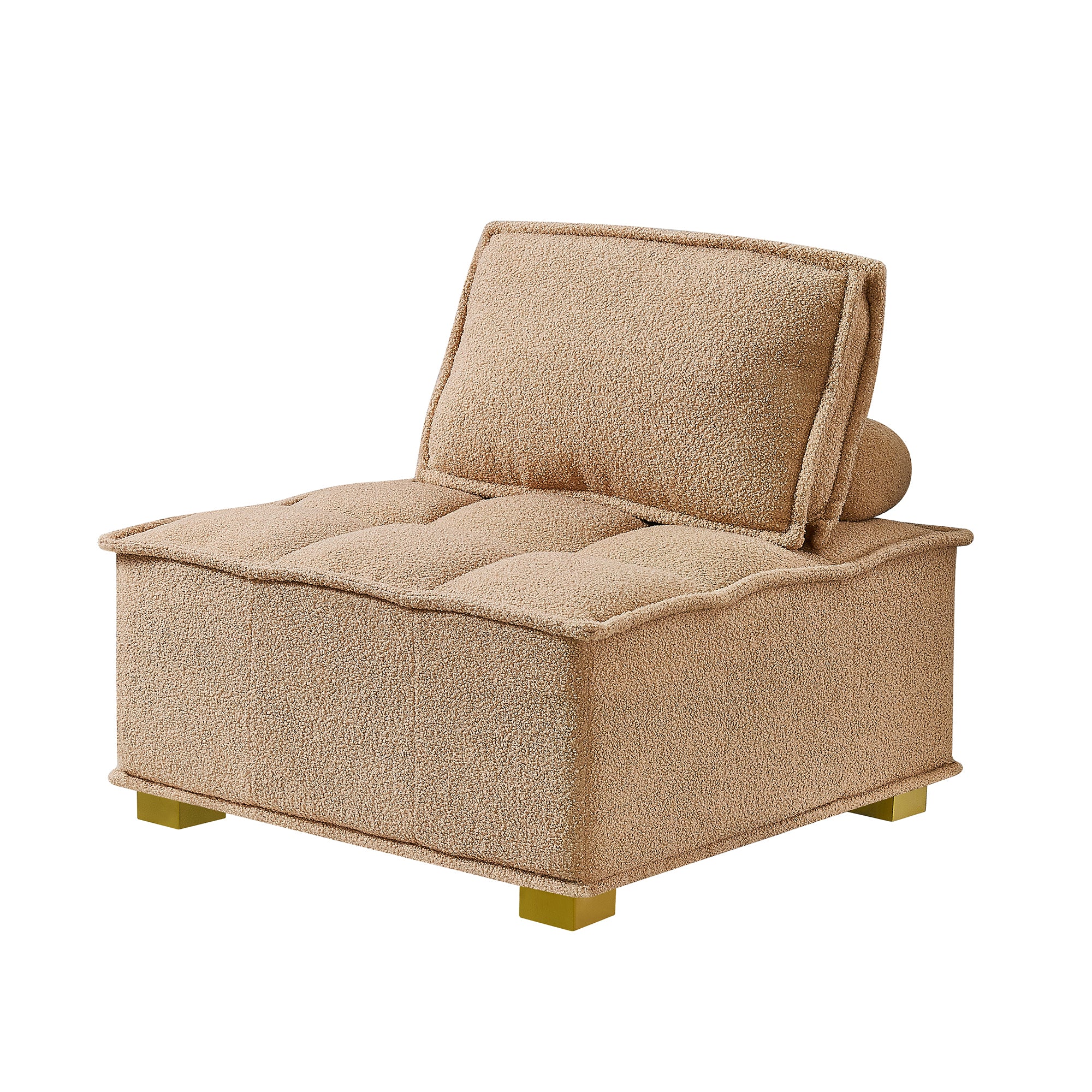 Lazy sofa ottoman with gold wooden legs teddy fabric khaki-foam-fabric