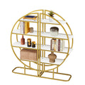 4 Tiers Home Office Open Bookshelf, Round Shape, Different Placement Ways, Mdf Board, Gold Metal Frame, White Golden White Mdf Steel