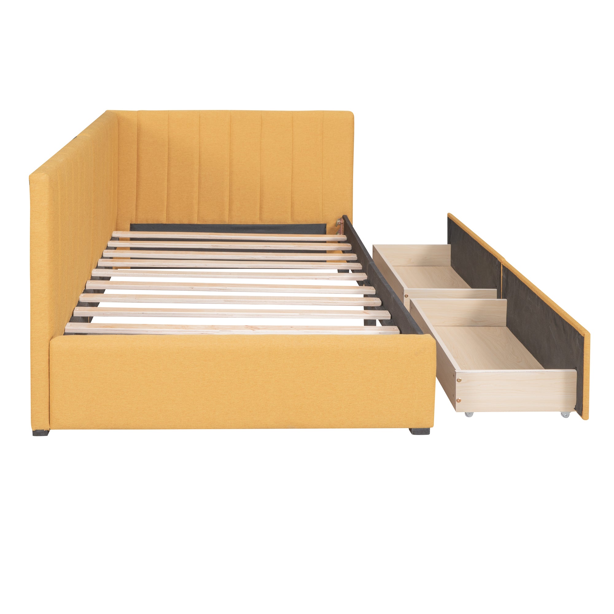 Upholstered Daybed with 2 Storage Drawers Twin Size yellow-upholstered