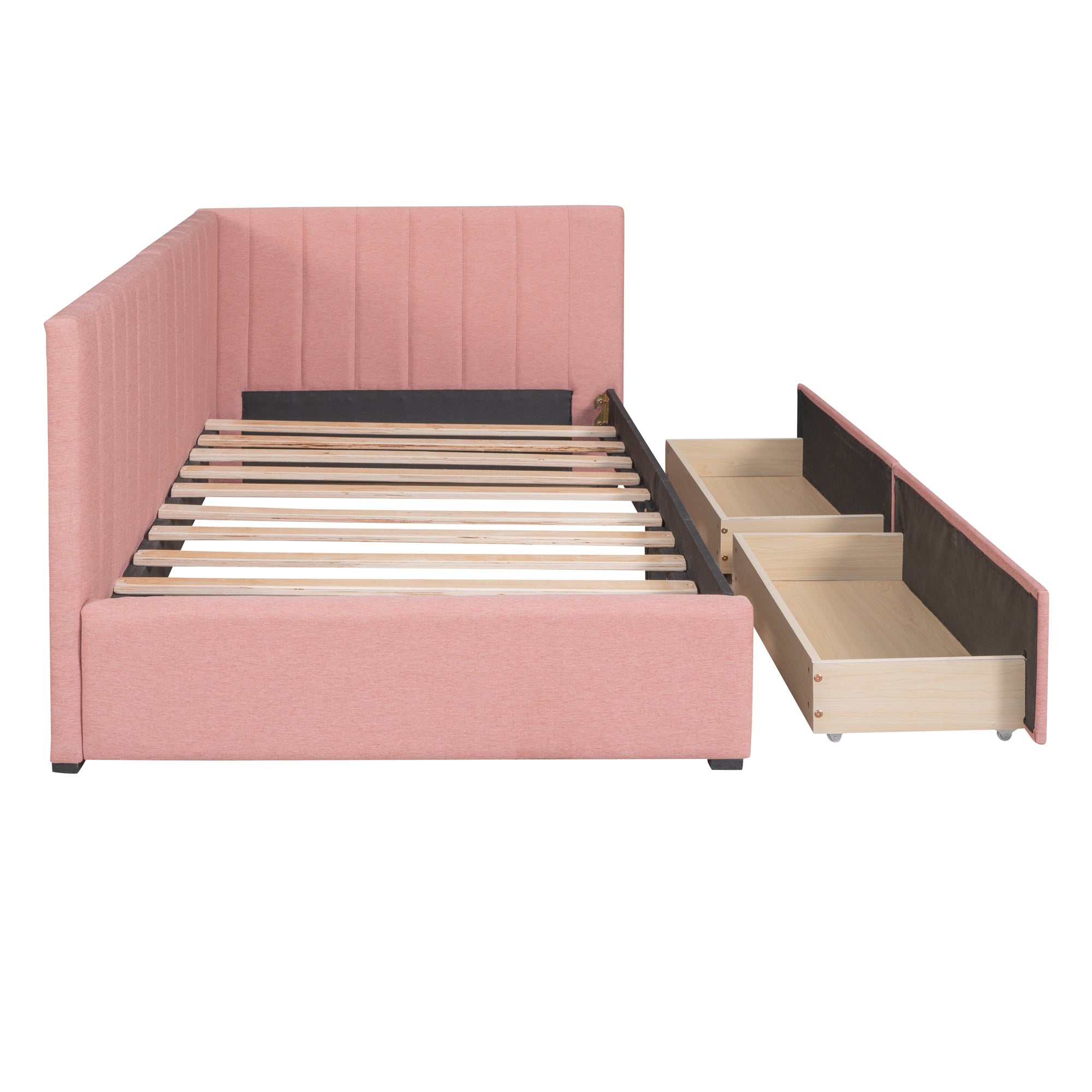 Upholstered Daybed with 2 Storage Drawers Twin Size pink-upholstered