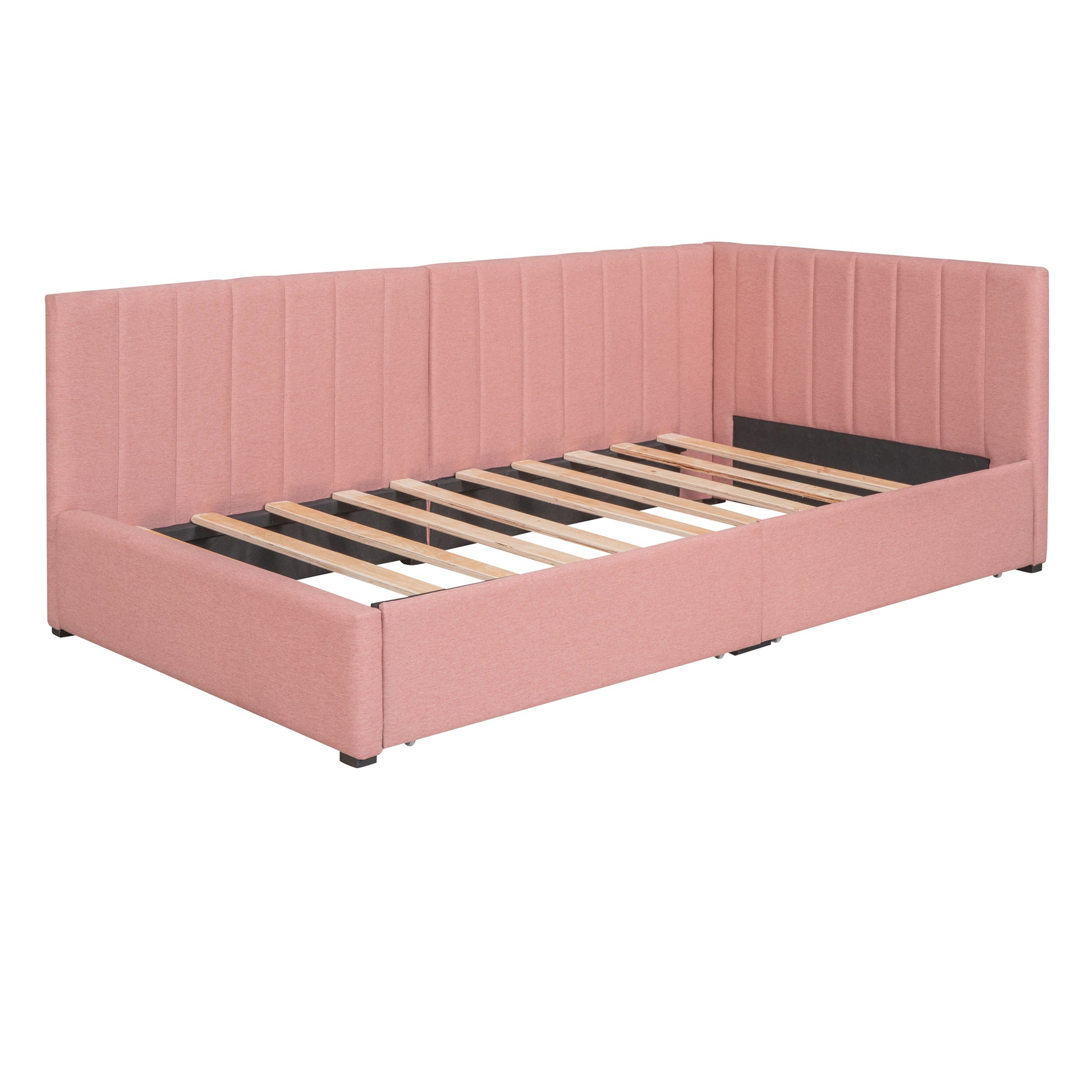 Upholstered Daybed With 2 Storage Drawers Twin Size Sofa Bed Frame No Box Spring Needed, Linen Fabric Pink Twin Pink Upholstered