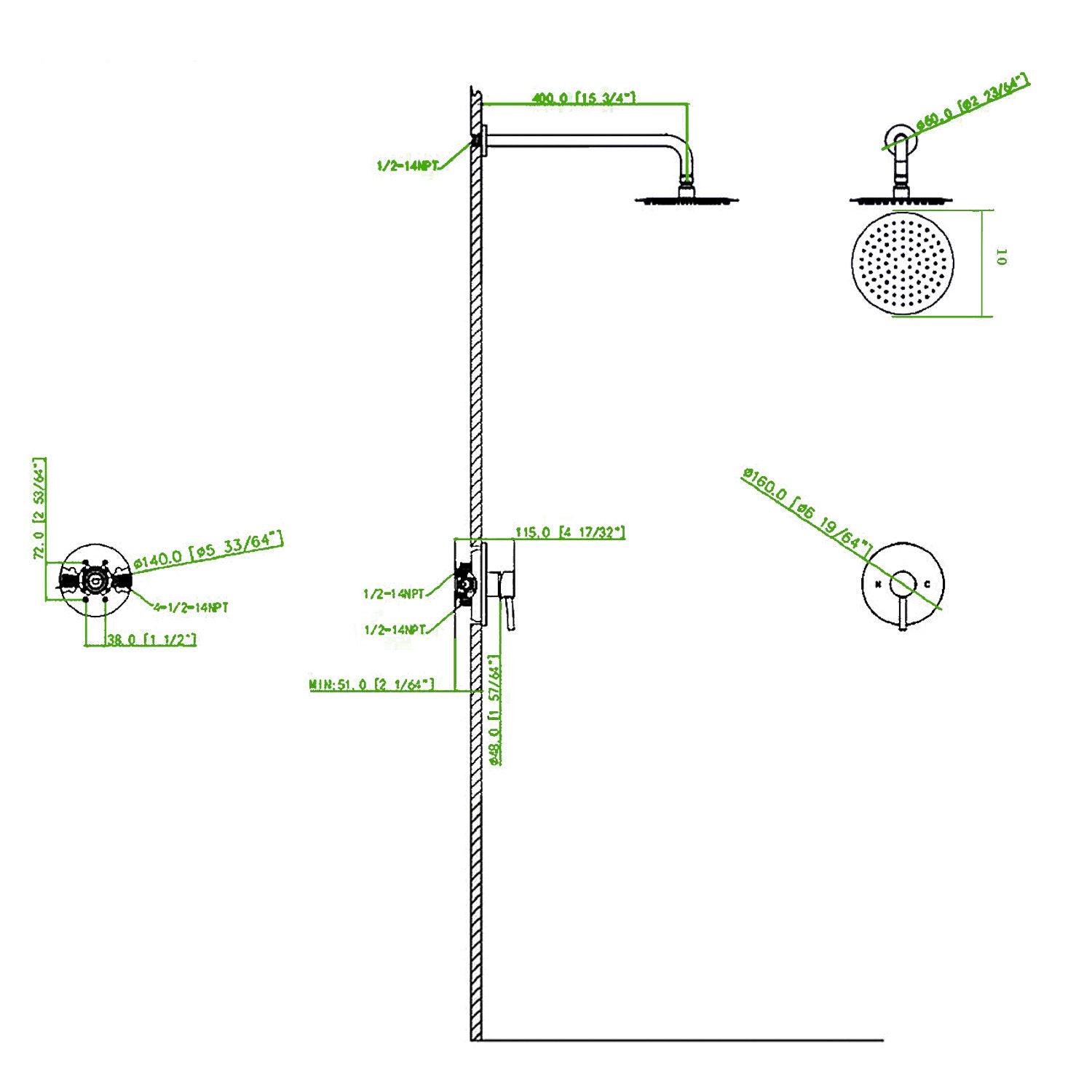Wall Mounted Shower Faucet in Brushed nickel Valve brushed nickel-brass