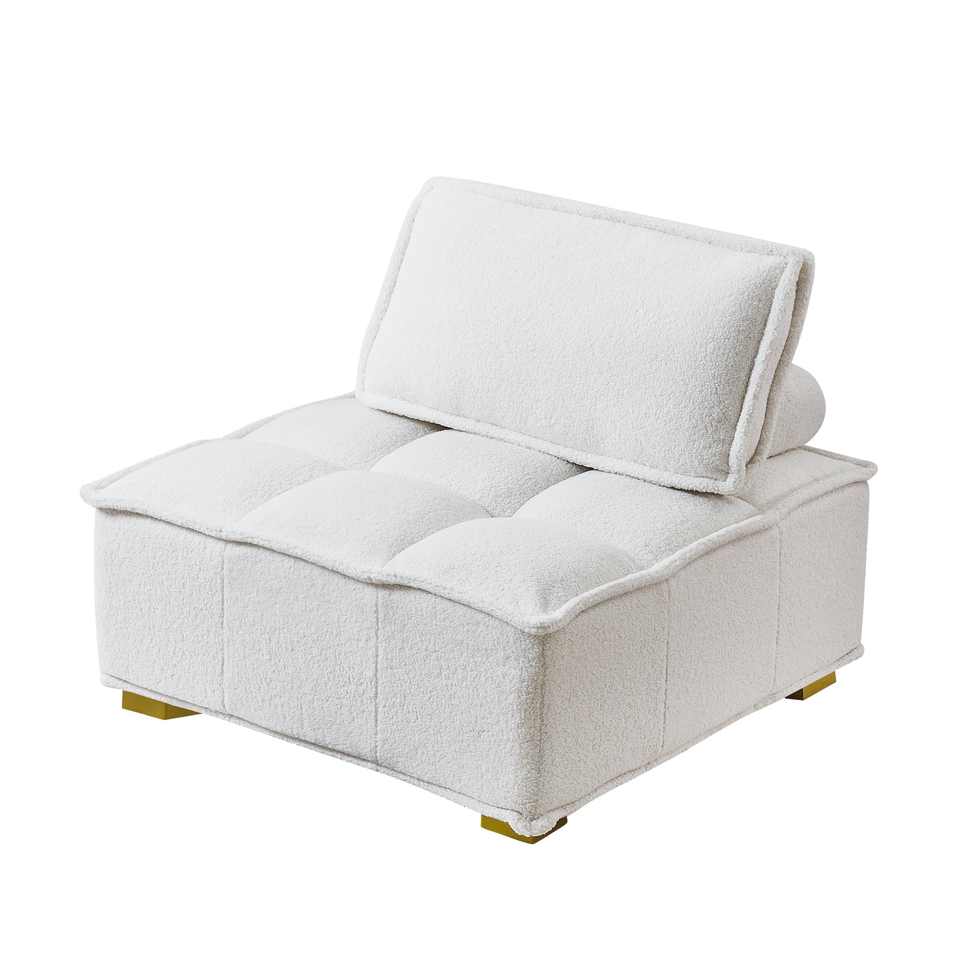 Lazy sofa ottoman with gold wooden legs teddy fabric white-foam-fabric