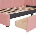 Upholstered Daybed With 2 Storage Drawers Twin Size Sofa Bed Frame No Box Spring Needed, Linen Fabric Pink Twin Pink Upholstered