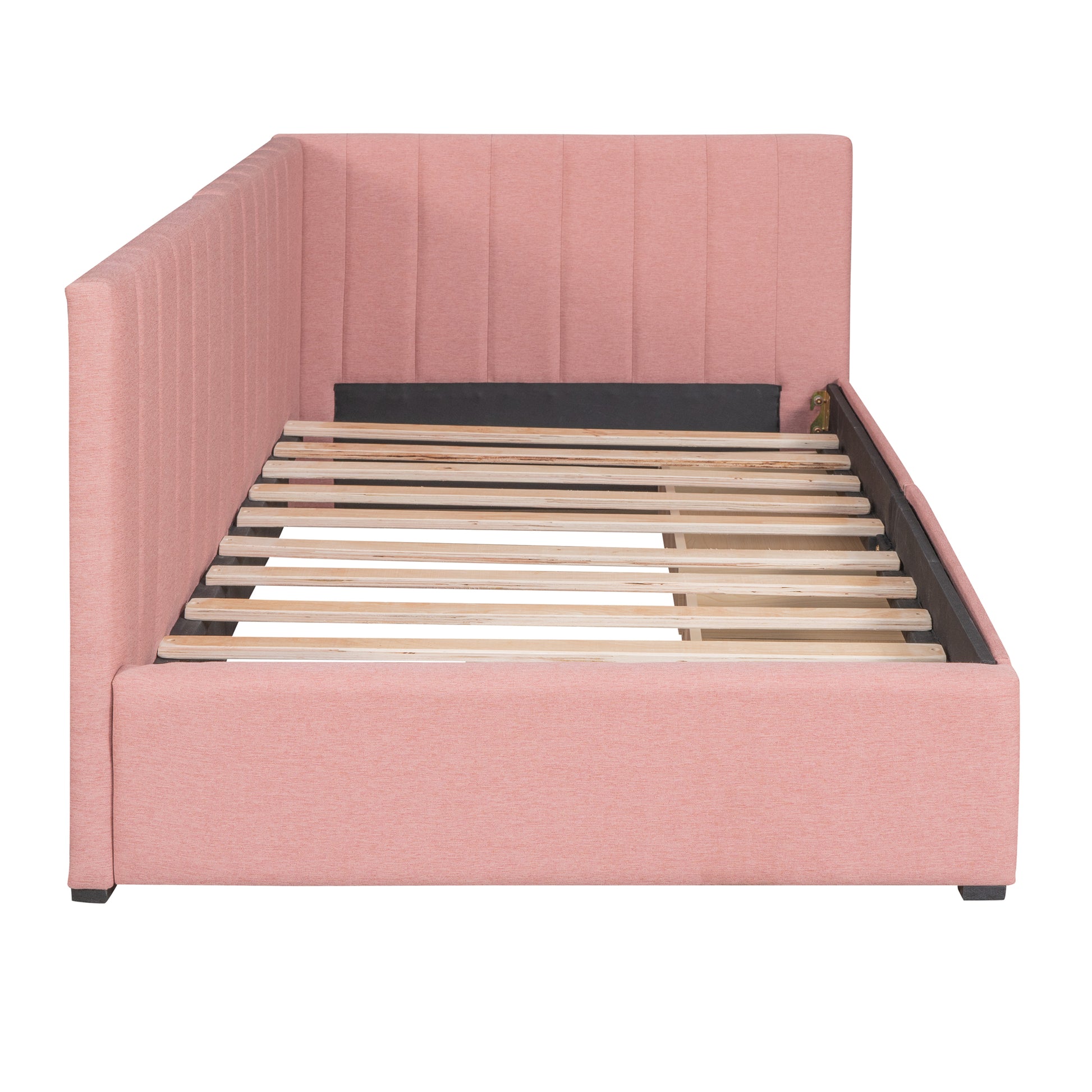 Upholstered Daybed With 2 Storage Drawers Twin Size Sofa Bed Frame No Box Spring Needed, Linen Fabric Pink Twin Pink Upholstered