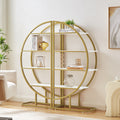 4 Tiers Home Office Open Bookshelf, Round Shape, Different Placement Ways, Mdf Board, Gold Metal Frame, White Golden White Mdf Steel