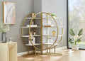 4 Tiers Home Office Open Bookshelf, Round Shape, Different Placement Ways, Mdf Board, Gold Metal Frame, White Golden White Mdf Steel