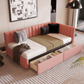 Upholstered Daybed With 2 Storage Drawers Twin Size Sofa Bed Frame No Box Spring Needed, Linen Fabric Pink Twin Pink Upholstered