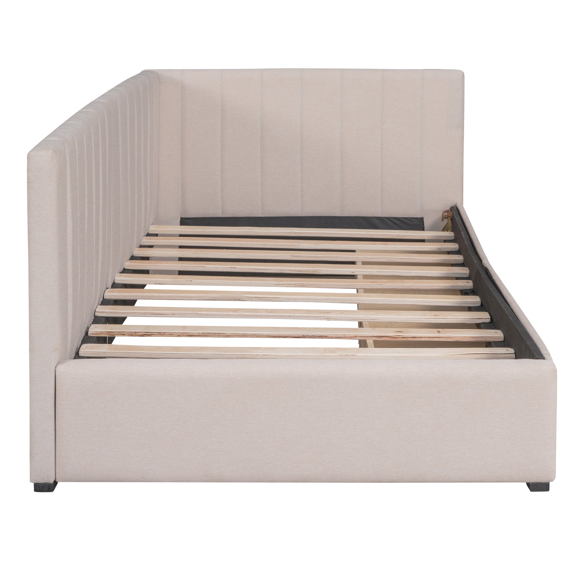 Upholstered Daybed with 2 Storage Drawers Twin Size beige-upholstered