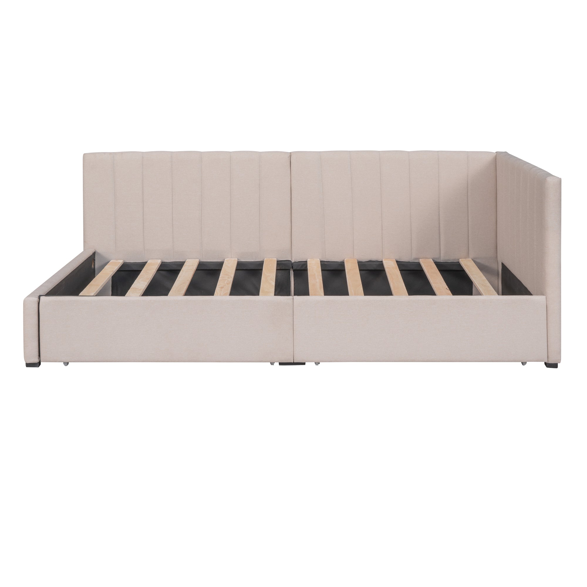 Upholstered Daybed with 2 Storage Drawers Twin Size beige-upholstered