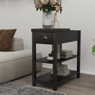 Narrow Sided Table With Drawers And Bottom Partition In Flip Over Design Brown Brown Mdf