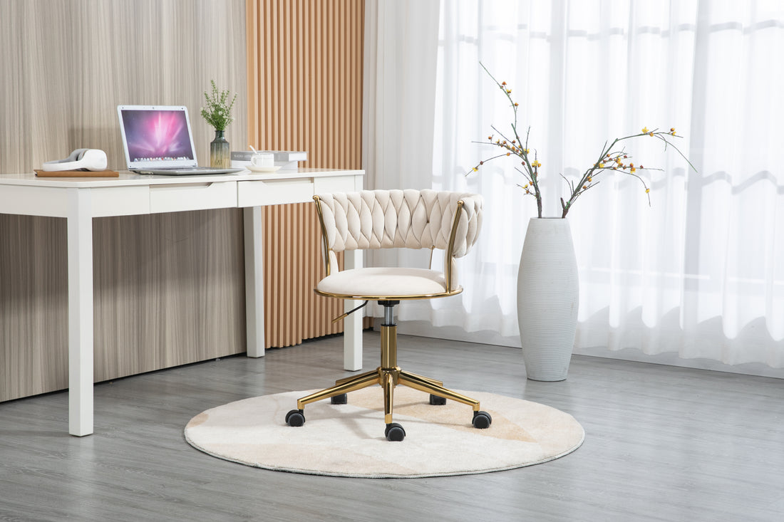 Coolmore Home Office Desk Chair, Vanity Chair, Modern Adjustable Home Computer Executive Chair Swivel Task Chair For Small Space, Living Room, Make Up, Studying Ivory Polyester