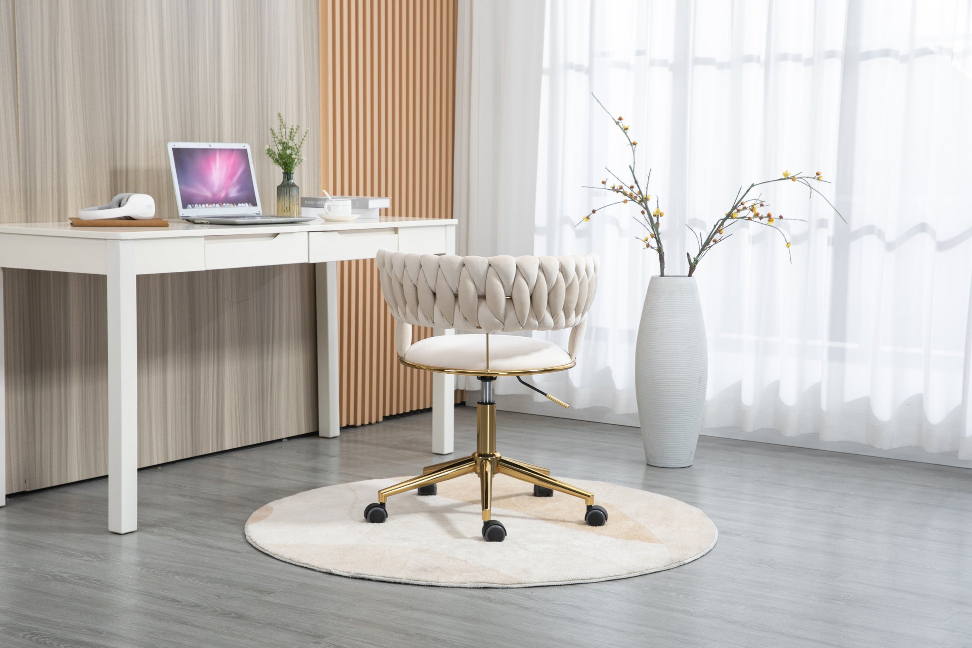 Coolmore Home Office Desk Chair, Vanity Chair, Modern Adjustable Home Computer Executive Chair Swivel Task Chair For Small Space, Living Room, Make Up, Studying Ivory Polyester