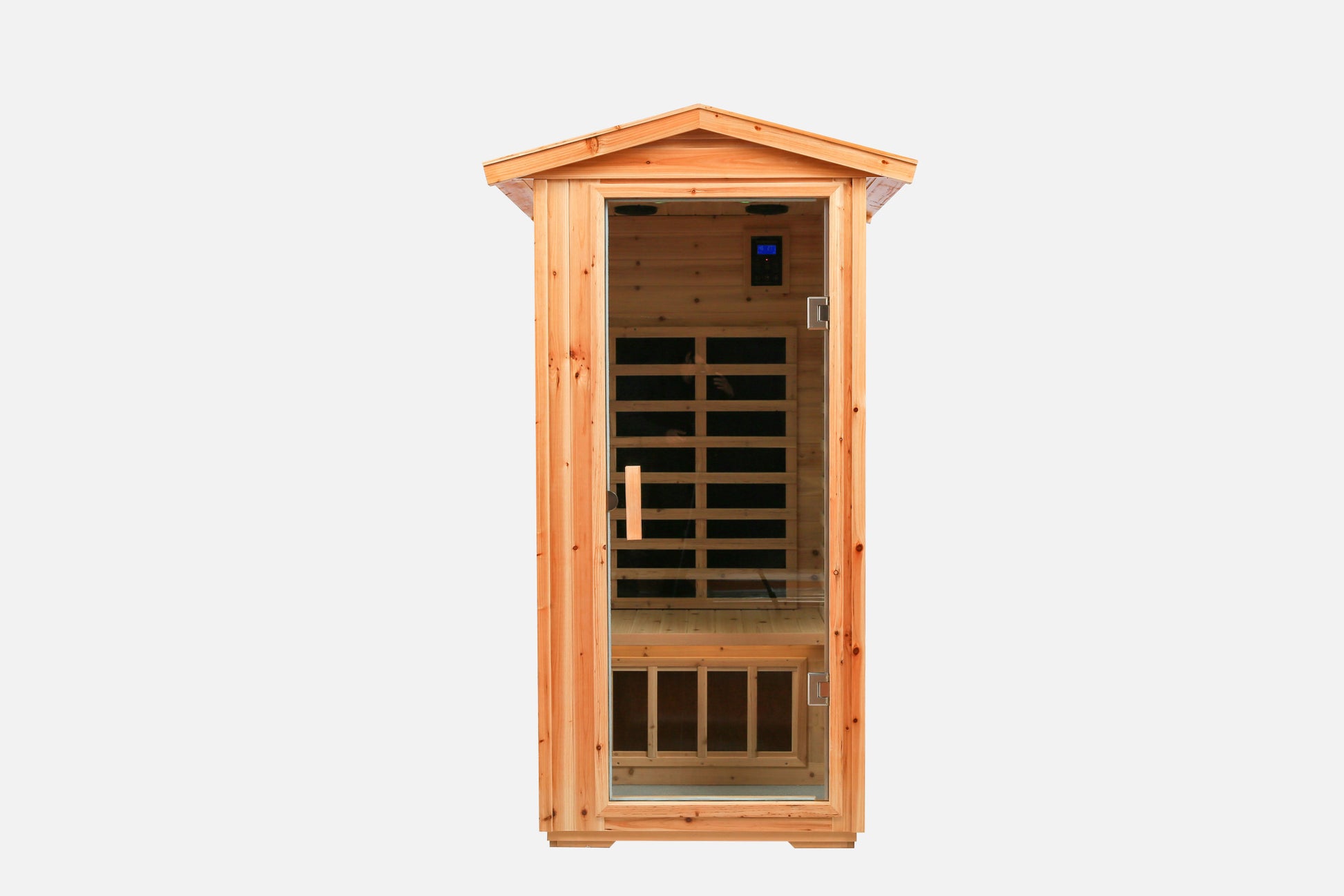 One Person Far Infrared Old Fir Outdoor Sauna Room Natural Metal & Wood