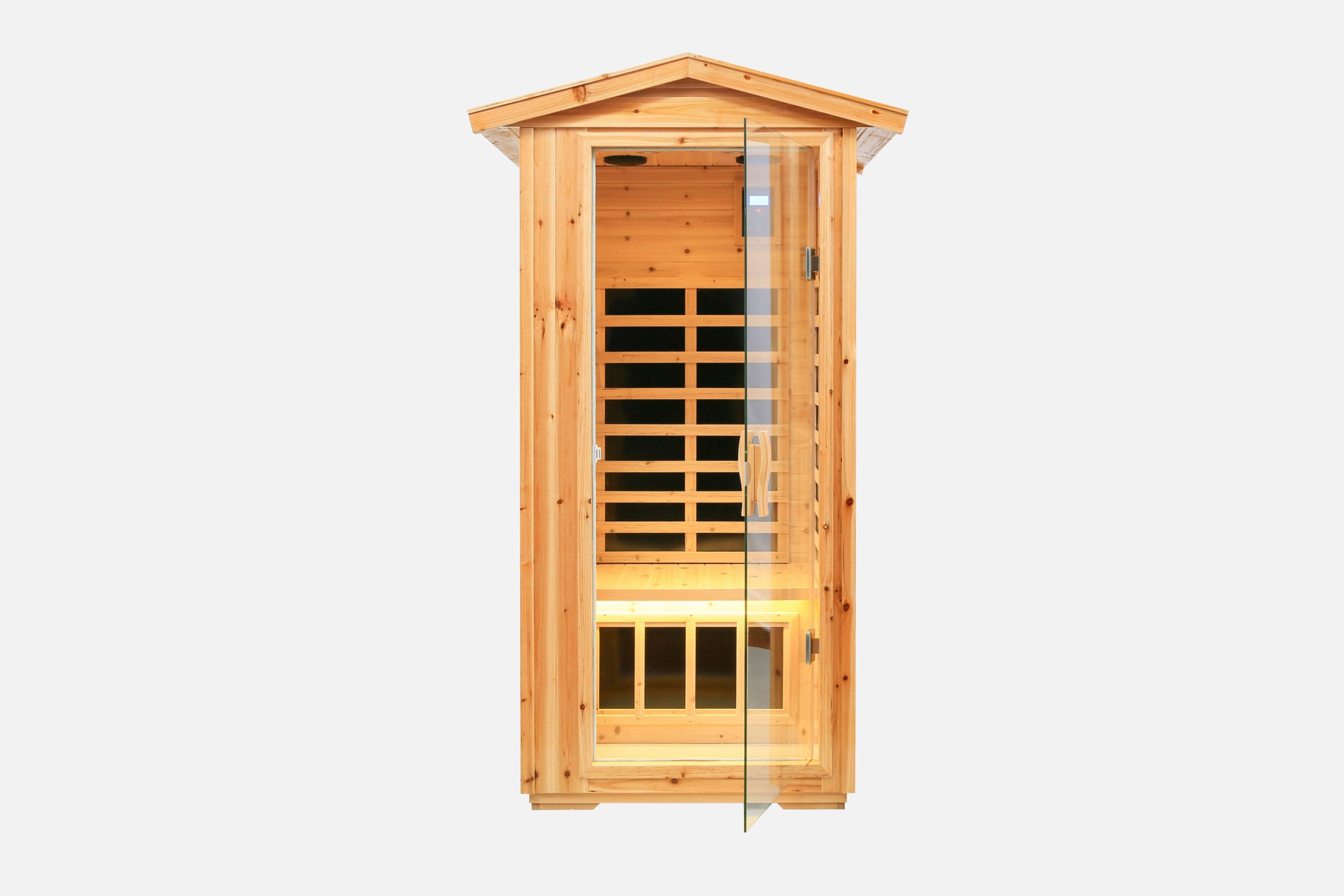 One Person Far Infrared Old Fir Outdoor Sauna Room Natural Metal & Wood