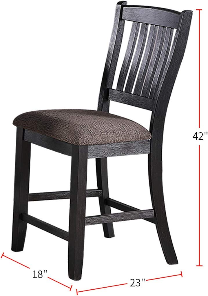 Dark Coffee Classic Wood Kitchen Dining Room Set Of 2 High Chairs Fabric Upholstered Seat Unique Design Back Counter Height Chairs Coffee Dining Room Contemporary,Modern Dining Chairs Rubberwood Slat Back Rubber Wood