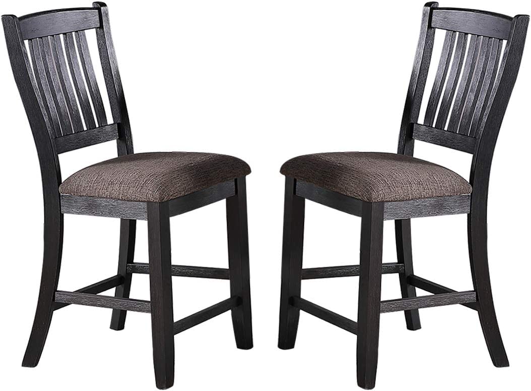 Dark Coffee Classic Wood Kitchen Dining Room Set Of 2 High Chairs Fabric Upholstered Seat Unique Design Back Counter Height Chairs Coffee Dining Room Contemporary,Modern Dining Chairs Rubberwood Slat Back Rubber Wood