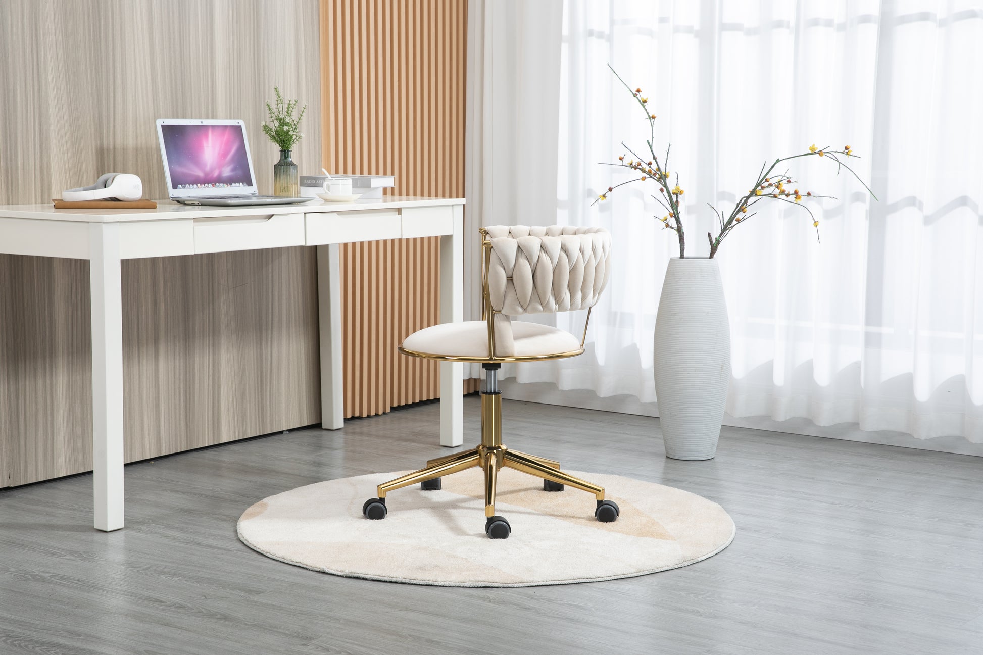 Coolmore Home Office Desk Chair, Vanity Chair, Modern Adjustable Home Computer Executive Chair Swivel Task Chair For Small Space, Living Room, Make Up, Studying Ivory Polyester