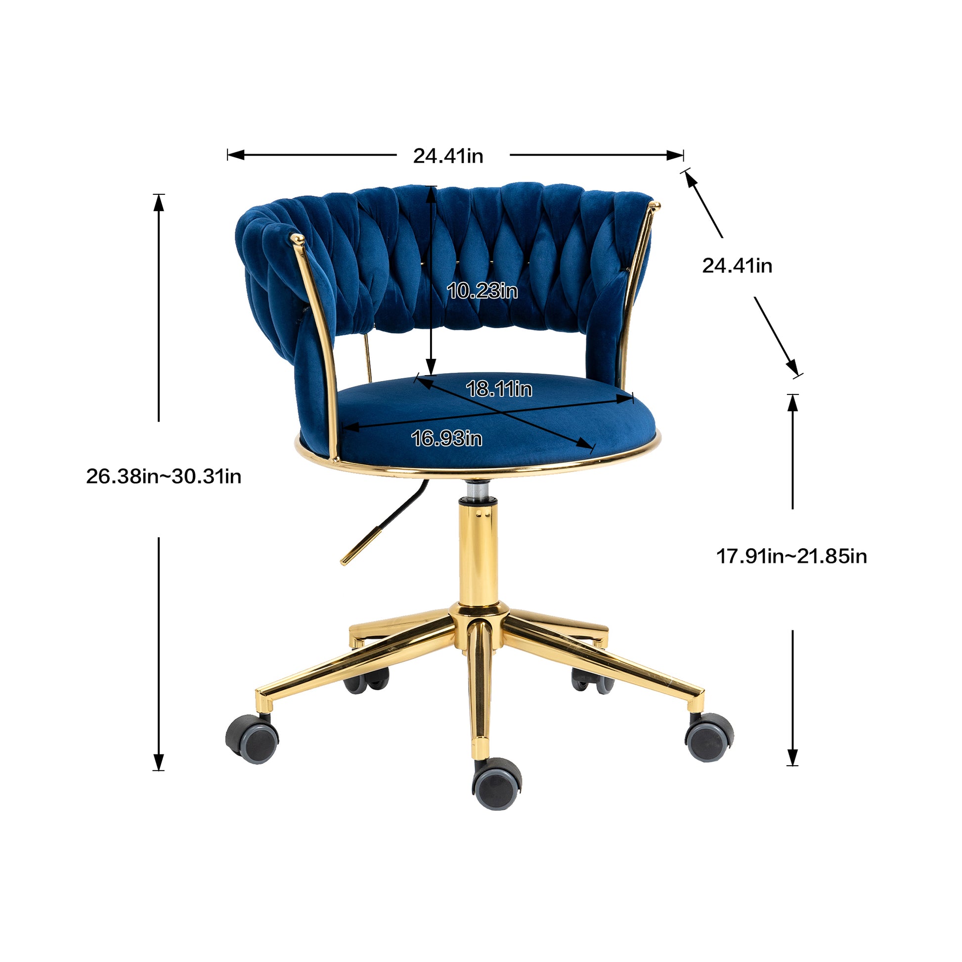 Coolmore Home Office Desk Chair, Vanity Chair, Modern Adjustable Home Computer Executive Chair Swivel Task Chair For Small Space, Living Room, Make Up, Studying Navy Polyester