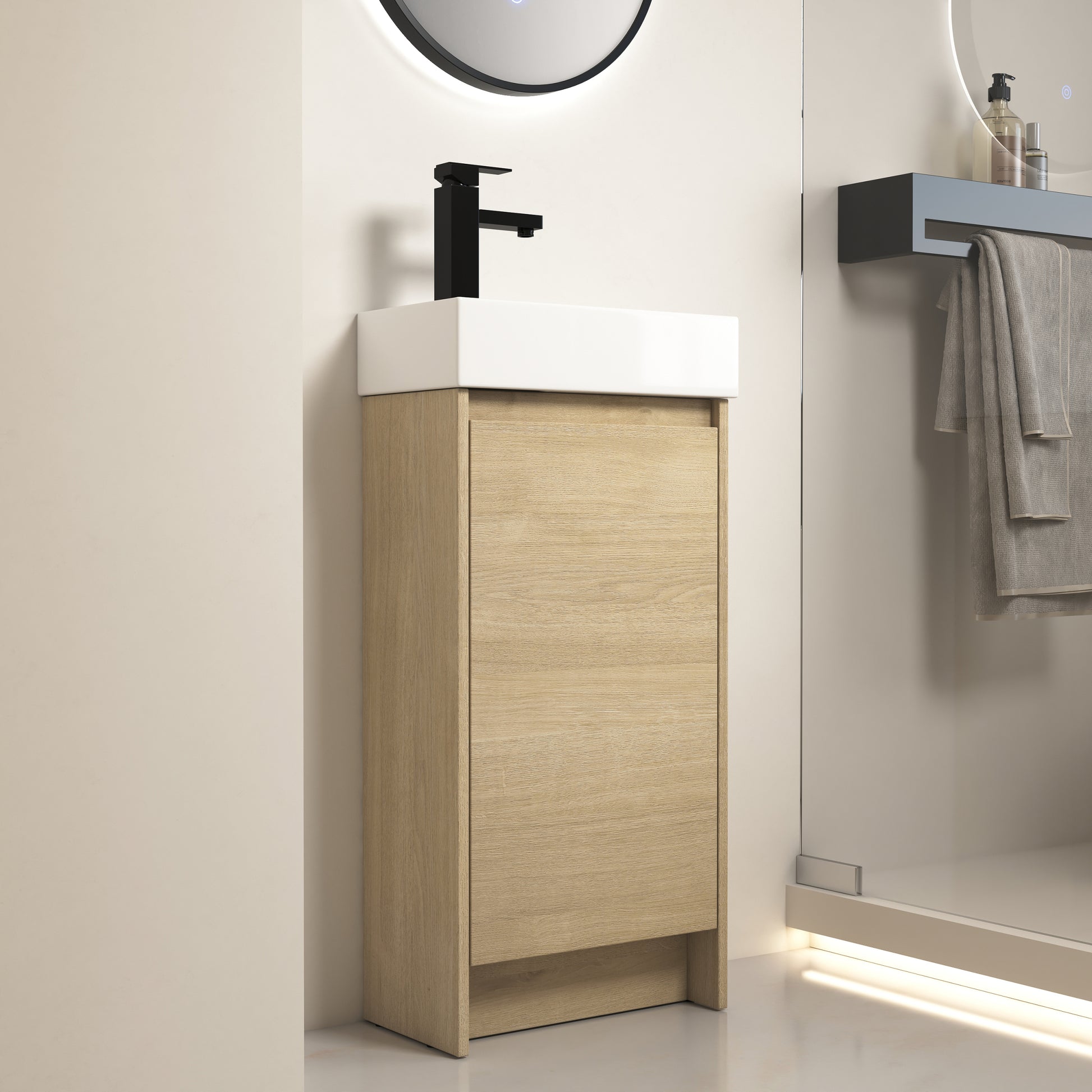 16 Inch Bathroom Vanity With Single Sink,Soft Closing plain light