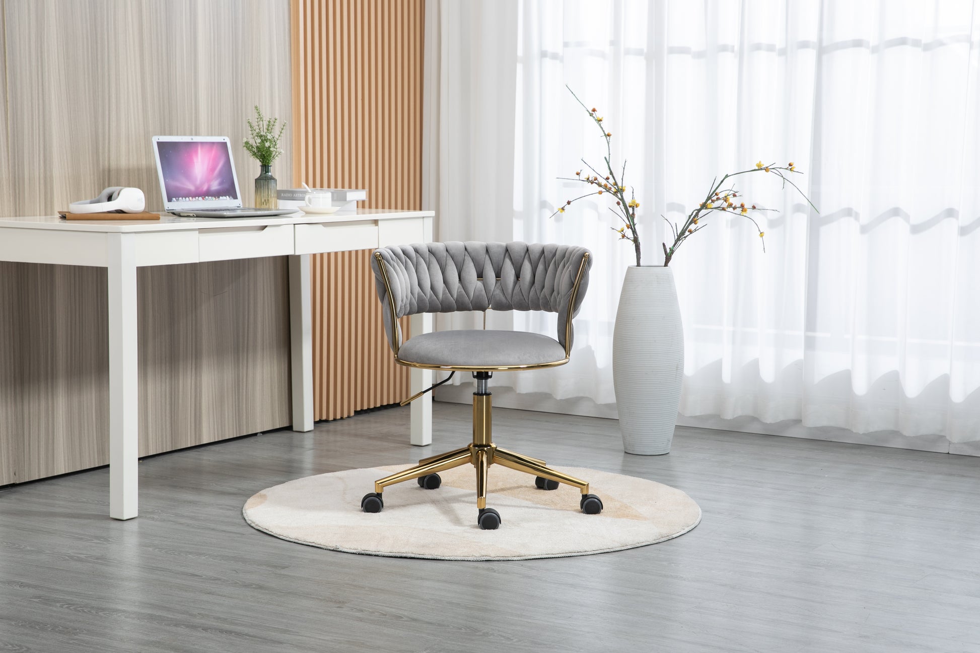 Coolmore Home Office Desk Chair, Vanity Chair, Modern Adjustable Home Computer Executive Chair Swivel Task Chair For Small Space, Living Room, Make Up, Studying Gray Polyester