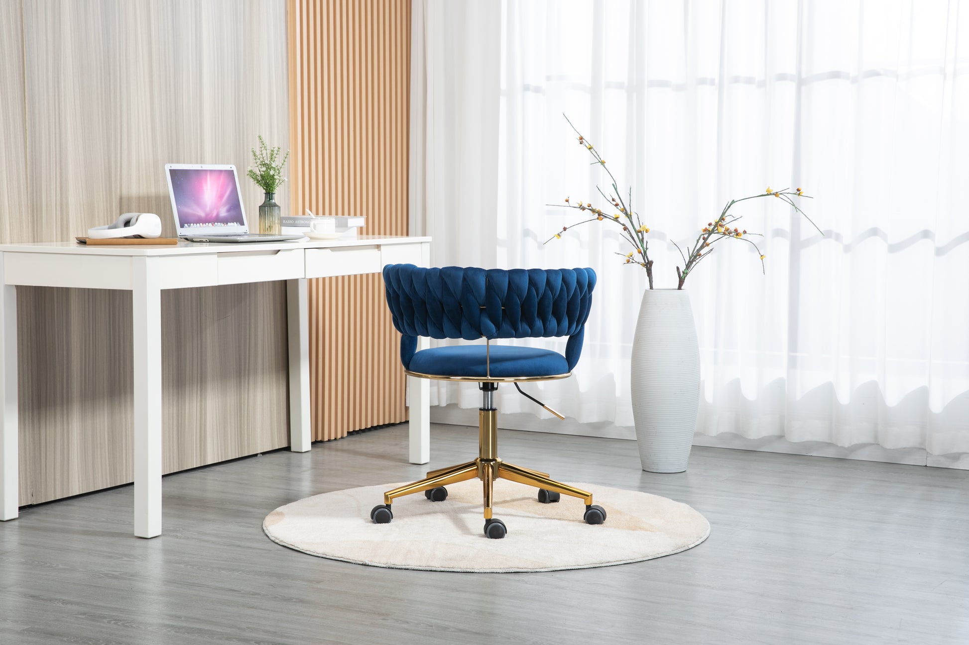 Coolmore Home Office Desk Chair, Vanity Chair, Modern Adjustable Home Computer Executive Chair Swivel Task Chair For Small Space, Living Room, Make Up, Studying Navy Polyester