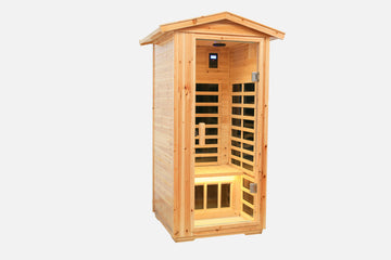 One Person Far Infrared Old Fir Outdoor Sauna Room Natural Metal & Wood