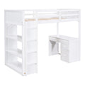 Twin Size Loft Bed With Ladder, Shelves, And Desk, White Gray Solid Wood Mdf