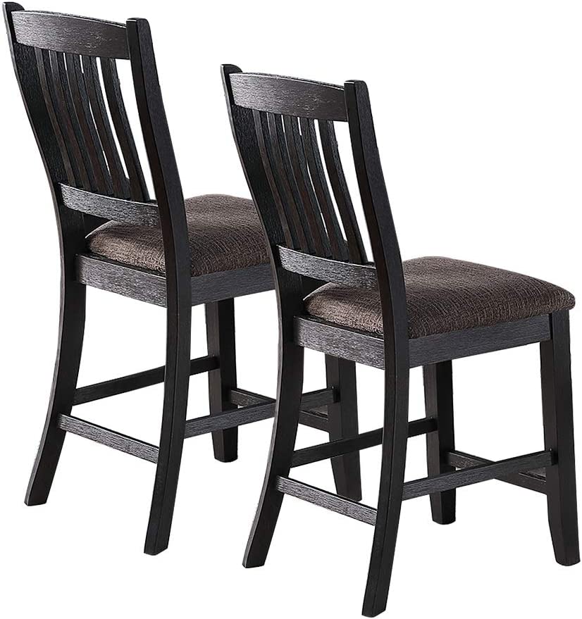 Dark Coffee Classic Wood Kitchen Dining Room Set Of 2 High Chairs Fabric Upholstered Seat Unique Design Back Counter Height Chairs Coffee Dining Room Contemporary,Modern Dining Chairs Rubberwood Slat Back Rubber Wood