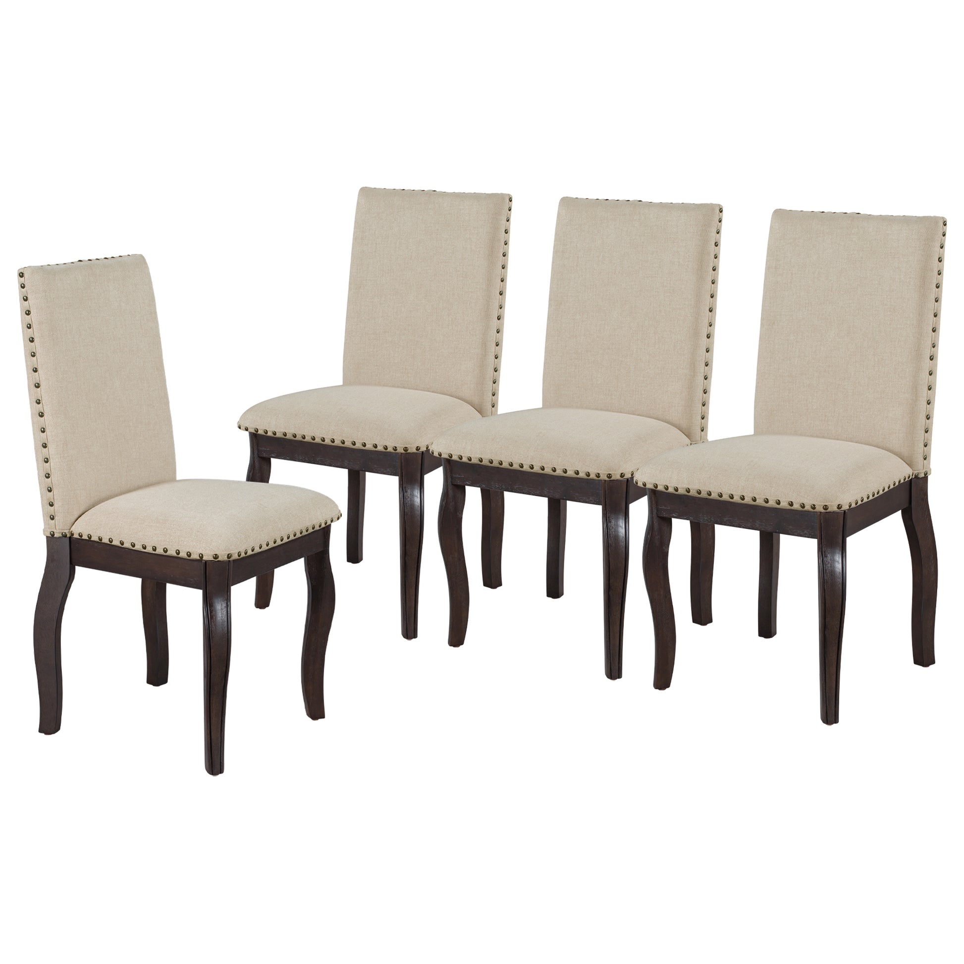 Set Of 4 Dining Chairs Wood Upholstered Fabirc Dining Room Chairs With Espresso Espresso Solid Wood