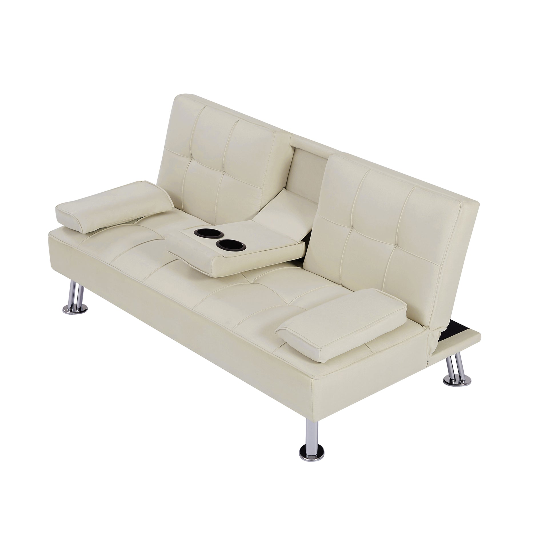 Beigeseat Sofa Bed With Cup Holder Beige Foam Fabric