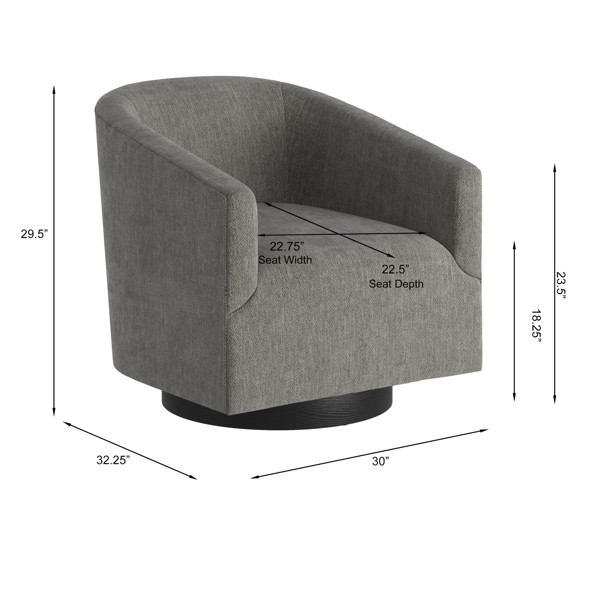 Garland Charcoal Wood Base Swivel Chair Charcoal Grey Foam Polyester