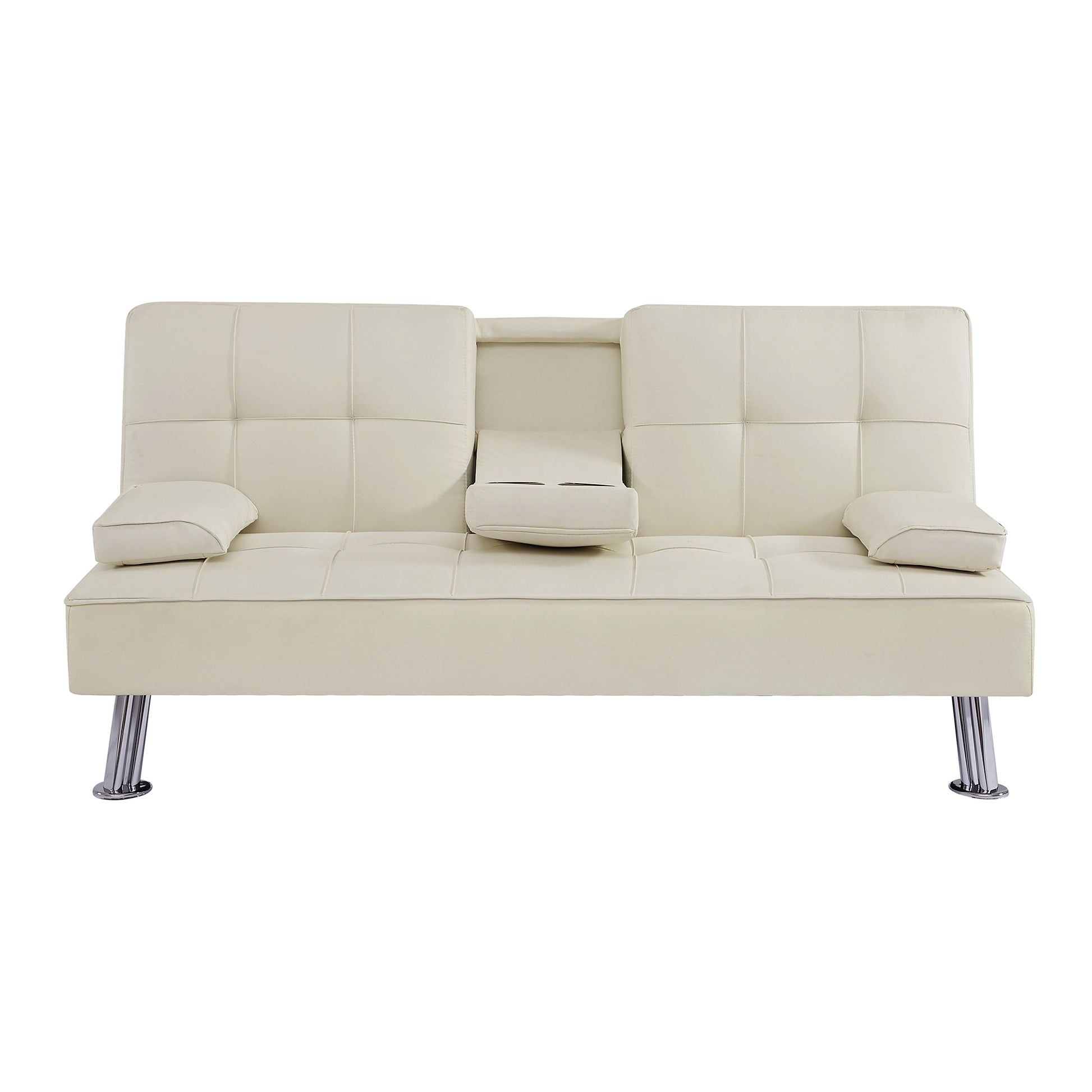 Beigeseat Sofa Bed With Cup Holder Beige Foam Fabric