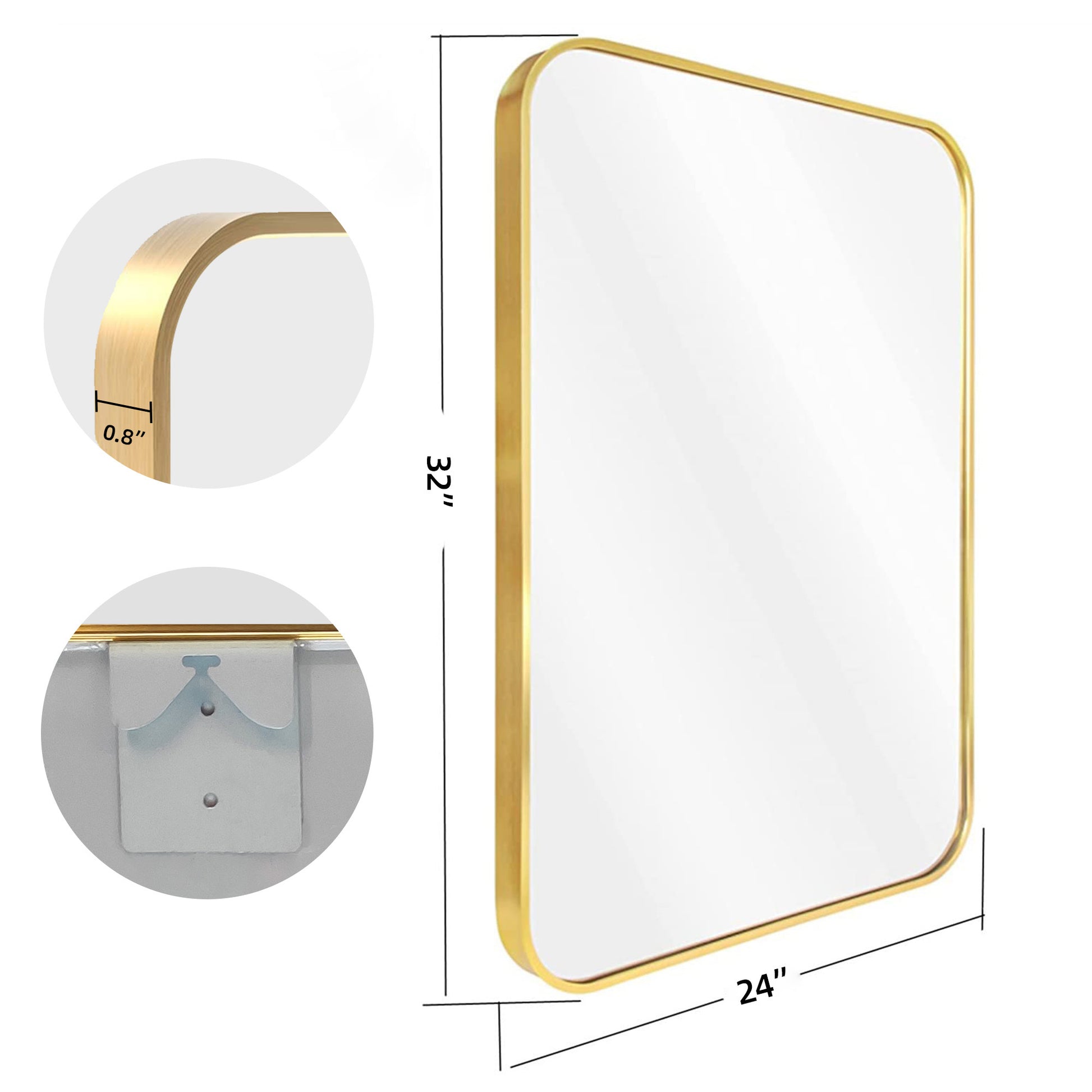 32 X 24 Inch Gold Bathroom Mirror For Wall Vanity Mirror With Non Rusting Aluminum Alloy Metal Frame Rounded Corner For Modern Farmhouse Home Decor Gold Modern Aluminium