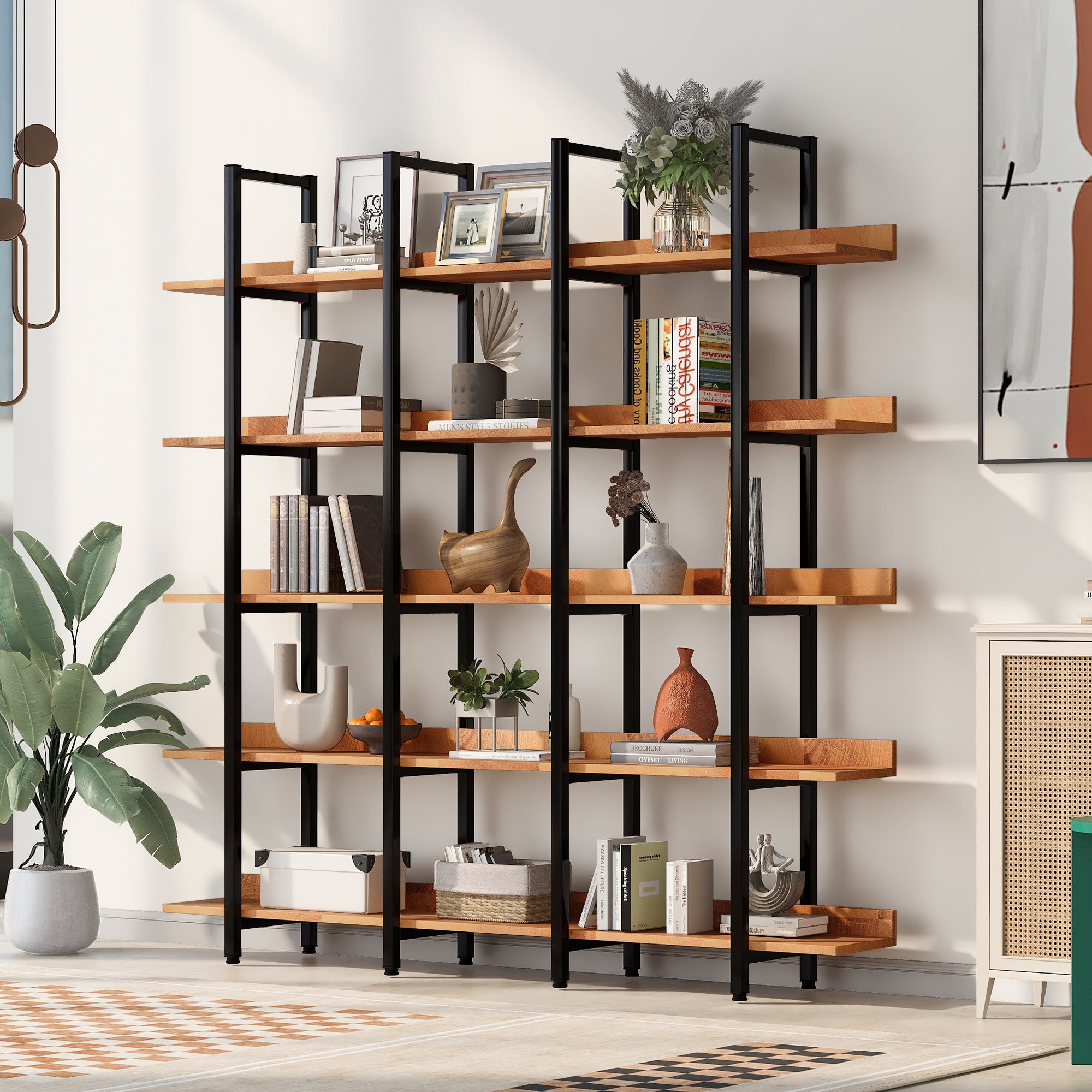 5 Tier Bookcase Home Office Open Bookshelf, Vintage Industrial Style S