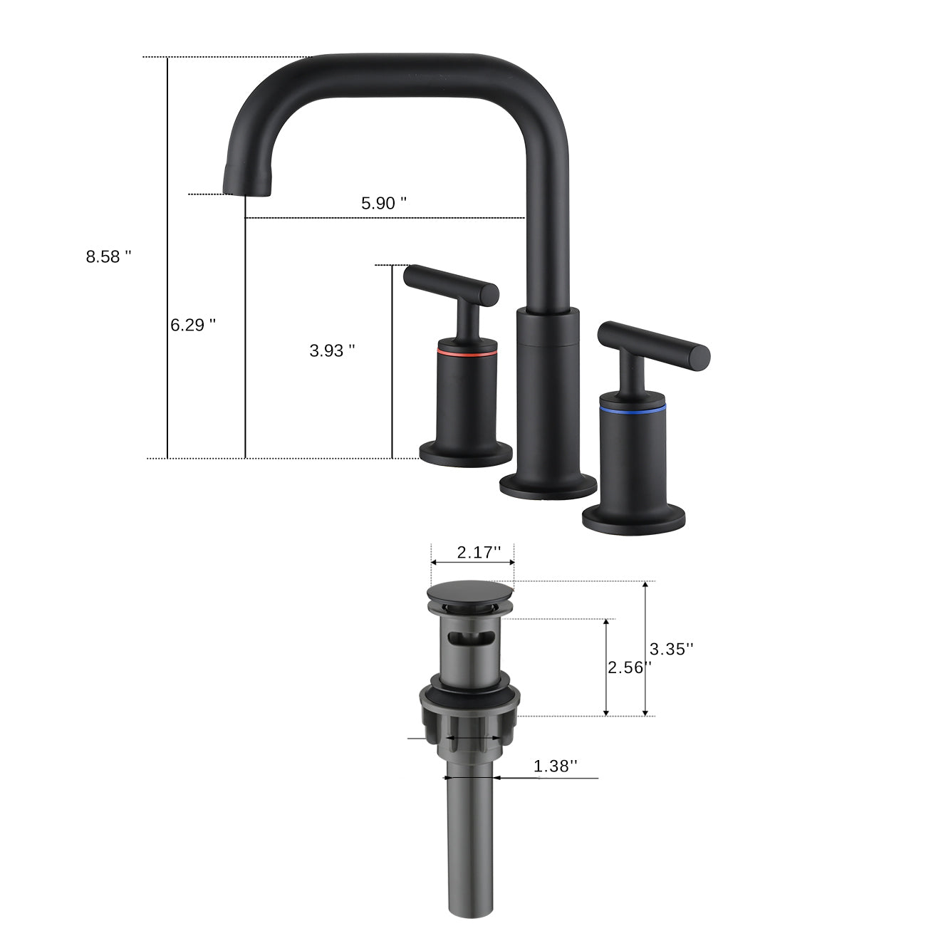 8 Inch Widespread Bathroom Sink Faucet With Pop Up Drain Matte Black Brass