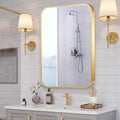 32 X 24 Inch Gold Bathroom Mirror For Wall Vanity Mirror With Non Rusting Aluminum Alloy Metal Frame Rounded Corner For Modern Farmhouse Home Decor Gold Modern Aluminium