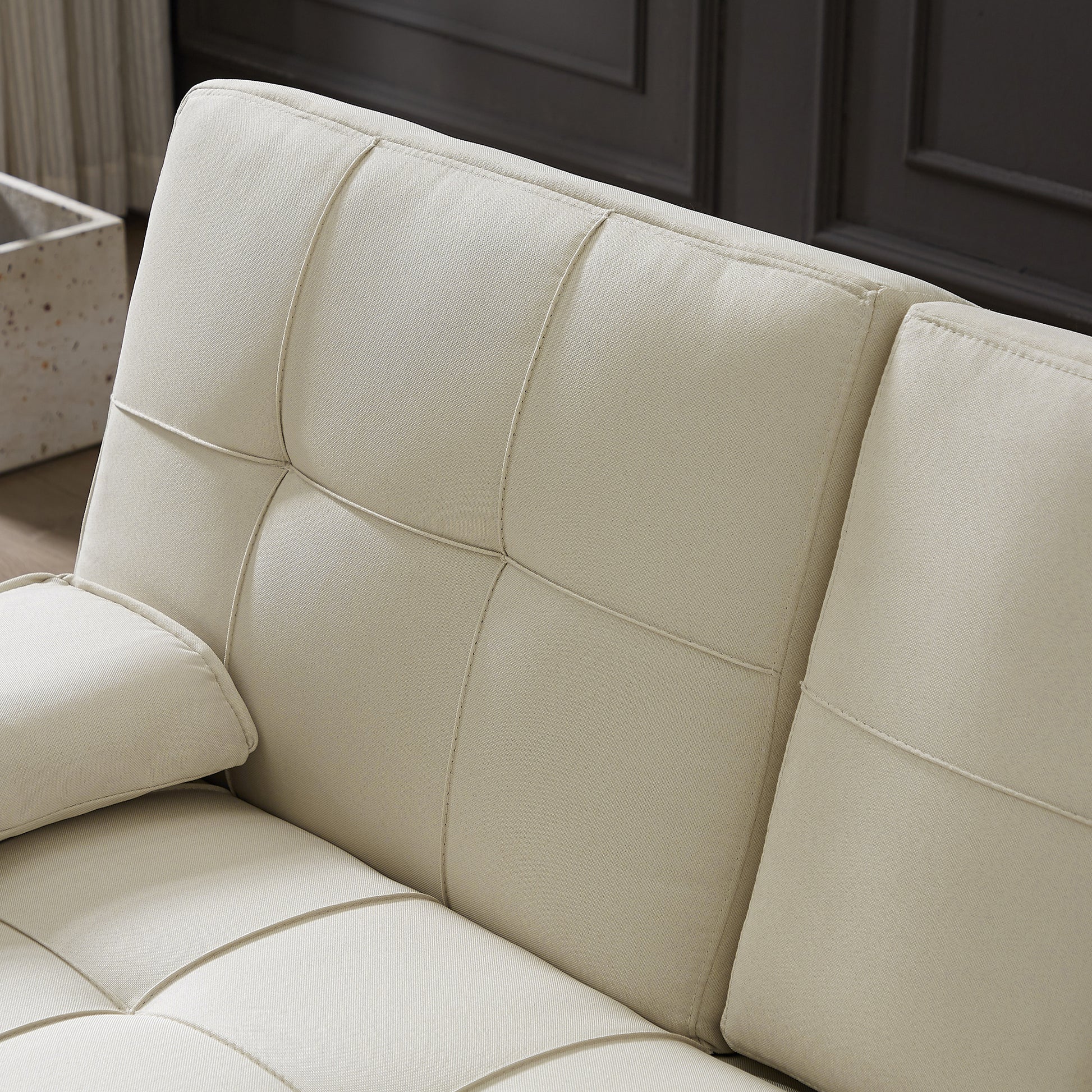 Beigeseat Sofa Bed With Cup Holder Beige Foam Fabric