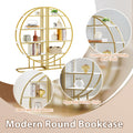 4 Tiers Home Office Open Bookshelf, Round Shape, Different Placement Ways, Mdf Board, Gold Metal Frame, White Golden White Mdf Steel