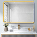 32 X 24 Inch Gold Bathroom Mirror For Wall Vanity Mirror With Non Rusting Aluminum Alloy Metal Frame Rounded Corner For Modern Farmhouse Home Decor Gold Modern Aluminium