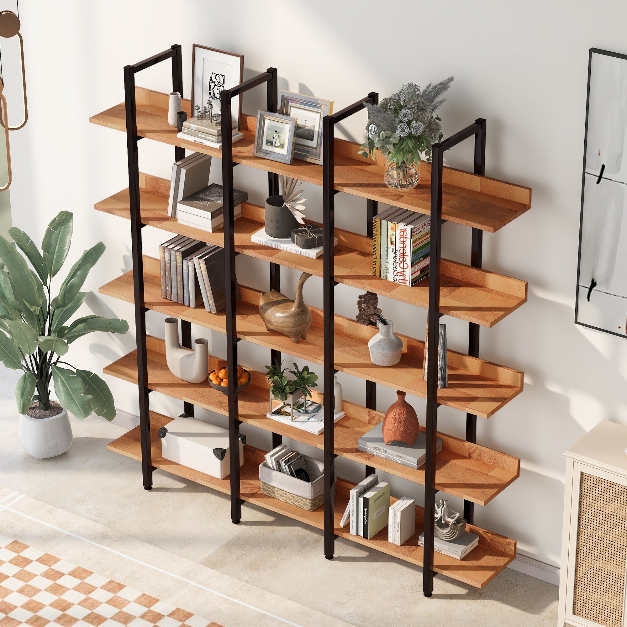 5 Tier Bookcase Home Office Open Bookshelf, Vintage Industrial Style S