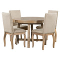 5 Piece Farmhouse Dining Table Set Wood Round Extendable Dining Table And 4 Upholstered Dining Chairs Natural Wood Wash Natural Wood Wash Solid Wood