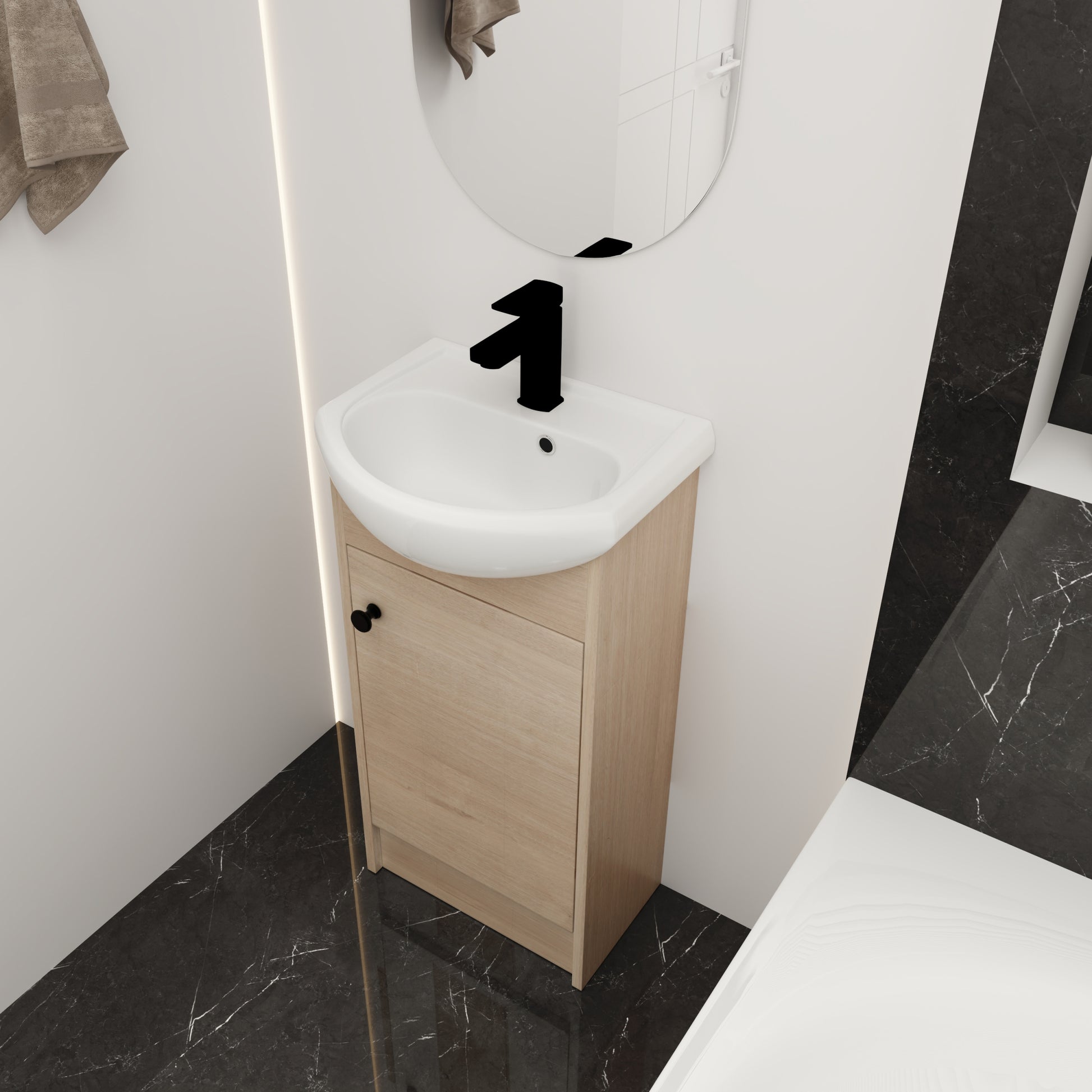 Freestanding 18 Inch Bathroom Vanity, Small Bathroom plain light oak-1-bathroom-freestanding-plywood