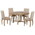 5 Piece Farmhouse Dining Table Set Wood Round Extendable Dining Table And 4 Upholstered Dining Chairs Natural Wood Wash Natural Wood Wash Solid Wood