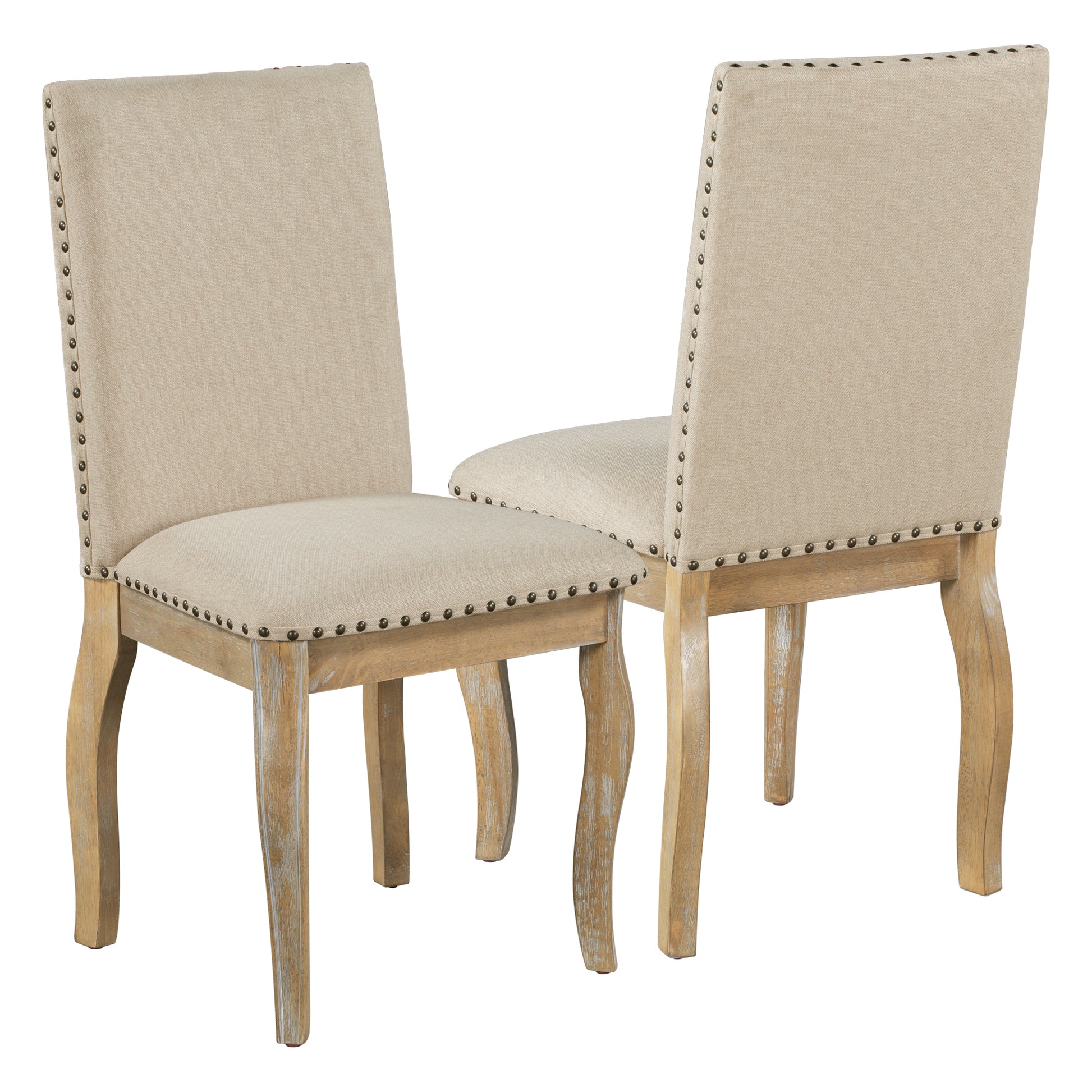 Set Of 4 Dining Chairs Wood Upholstered Fabirc Dining Room Chairs With Natural Wood Wash Natural Wood Wash Solid Wood