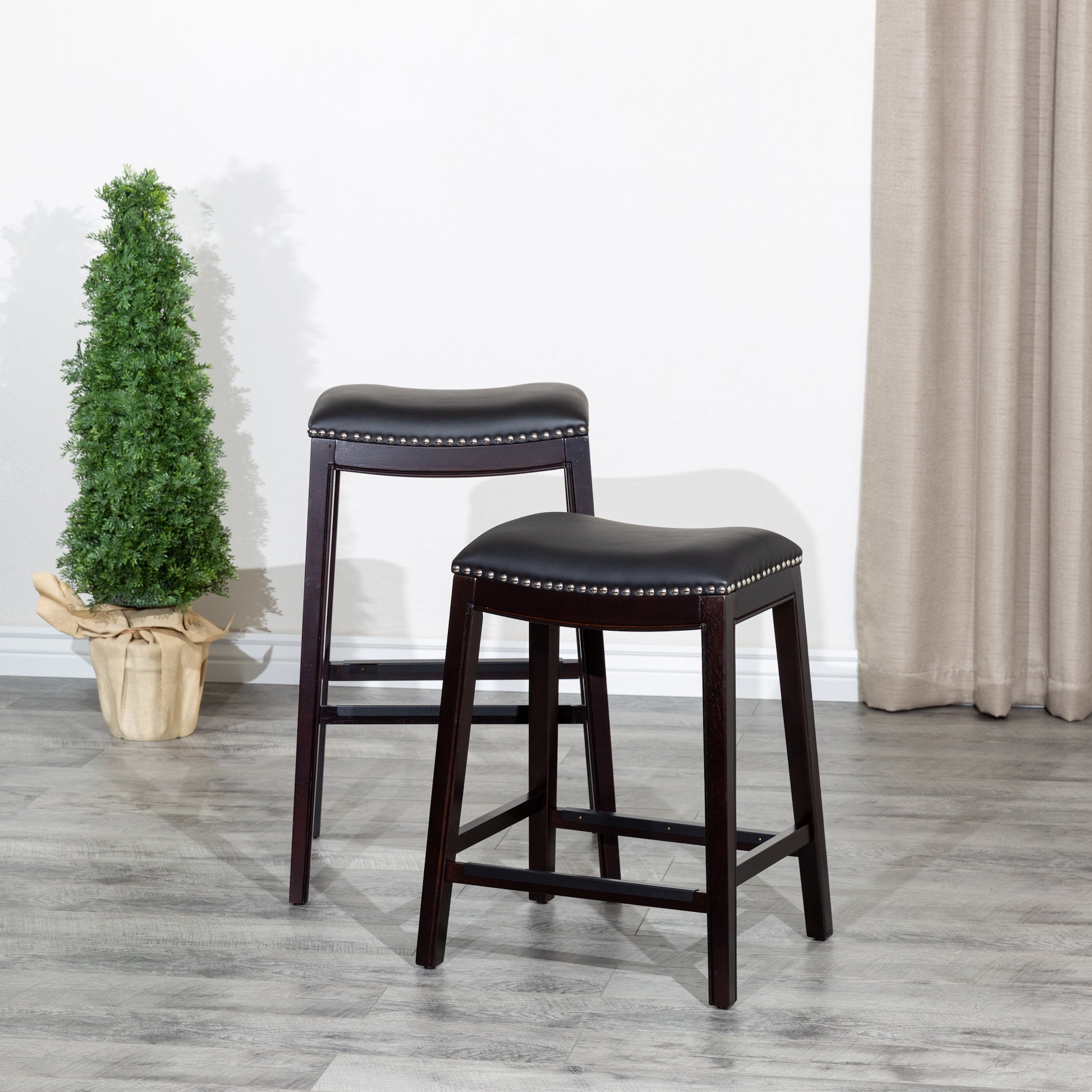 30" Bar Stool, Espresso Finish, Black Leather Seat Espresso Bonded Leather