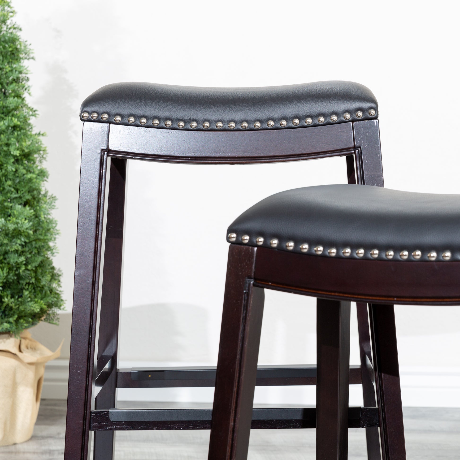 30" Bar Stool, Espresso Finish, Black Leather Seat Espresso Bonded Leather