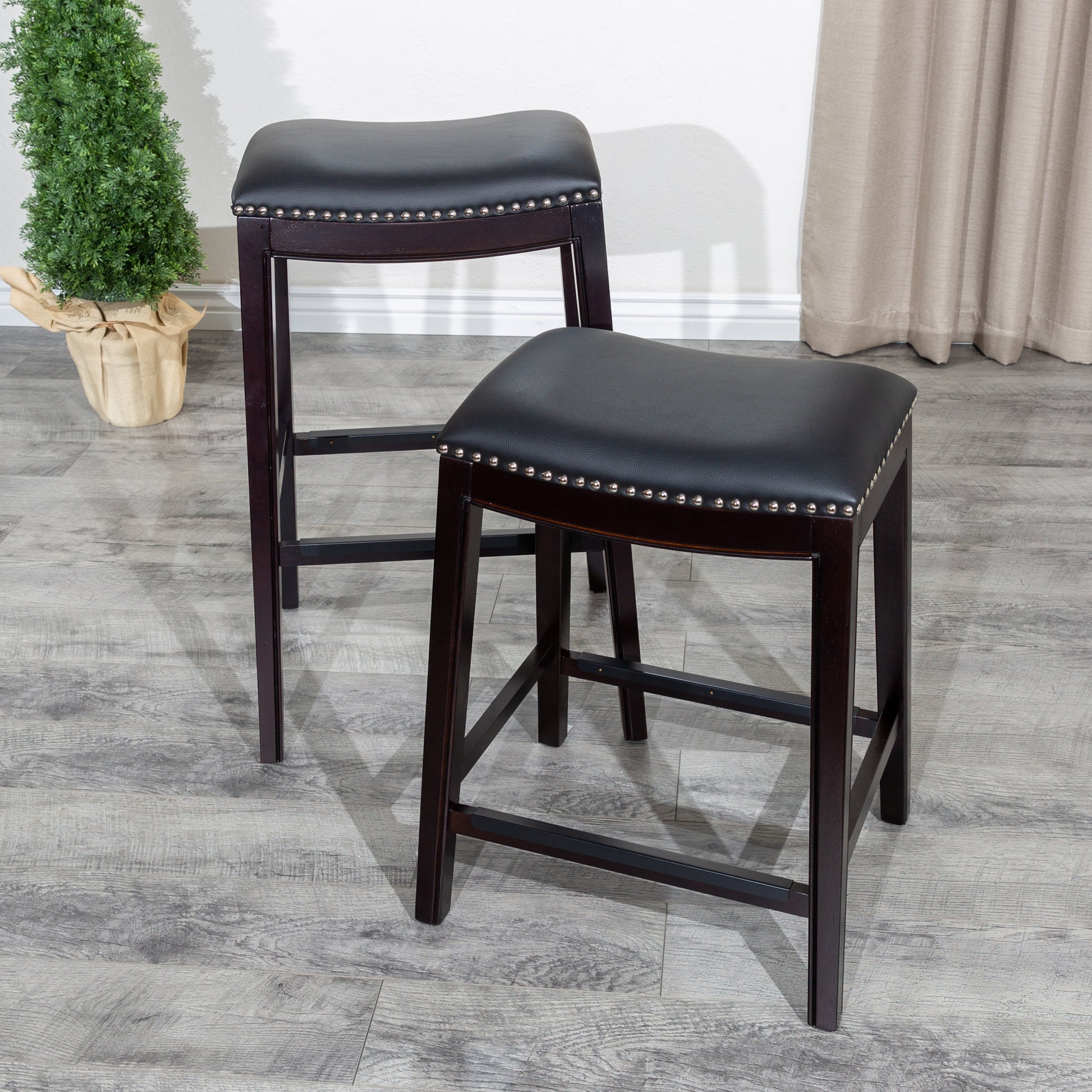 30" Bar Stool, Espresso Finish, Black Leather Seat Espresso Bonded Leather